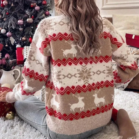 Multicolor Casual Women's Christmas Pattern Drop Shoulder Sweater - Picture 4 of 6